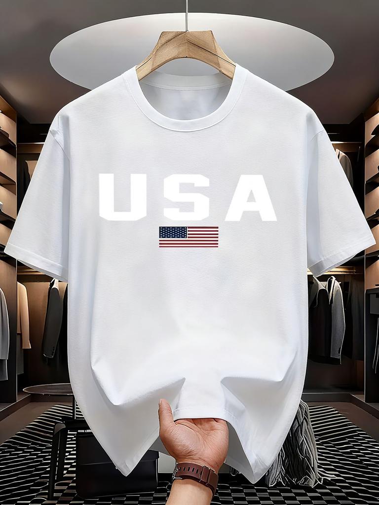 Usa Flag Graphic Tshirt Unisex United States Letter Print Short Sleeve Summer Tops Casual Patriotic Streetwear Tee