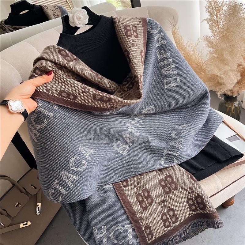 Recommended Letter Scarf Women's Autumn and Winter with Imitation Cashmere Shawl Dual-purpose Warm Double-sided Fringed Scarf
