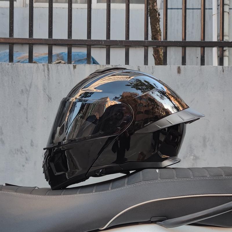 Motorcycle helmet Men's and women's face-off helmet Double mirror Winter tail semi-full cover Four Seasons Blue