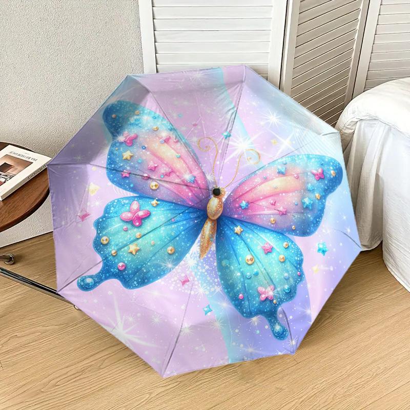 1pc Butterfly Sparkle Pattern Umbrella Design Automatic Opening and Closing Umbrella, High-quality Travel Umbrella,  C1128169