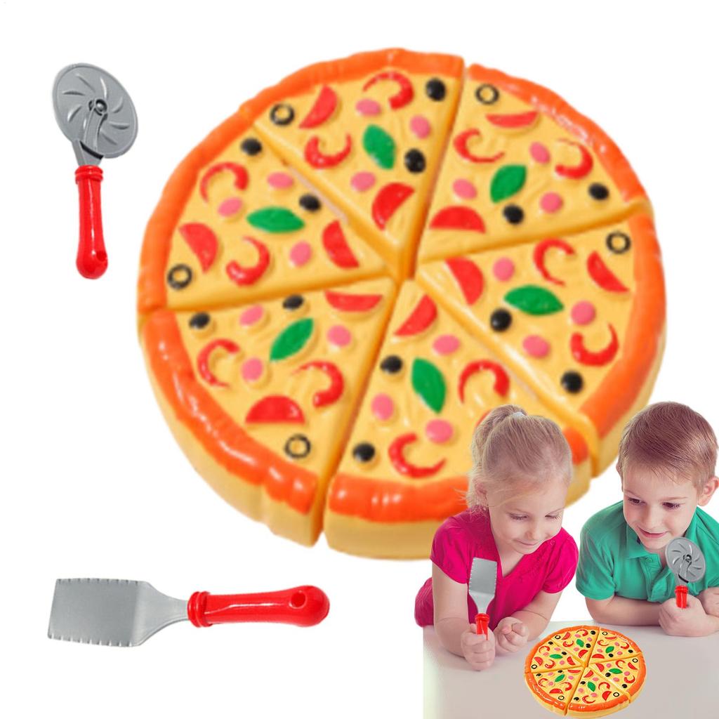 Kids Pizza Cutting Toy Kitchen Play Accessories, Pretend Cooking Food Fake Pizza Pie Playset for Kids Indoor Play