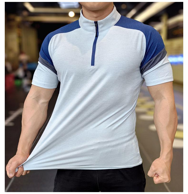 Herren Fitness Laufen Halb-Zip Trainingsbekleidung Sommer Hohe Elastizität Slim Fit T-Shirt Outdoor Wandern und Trekking T-Shirt Muskeleng