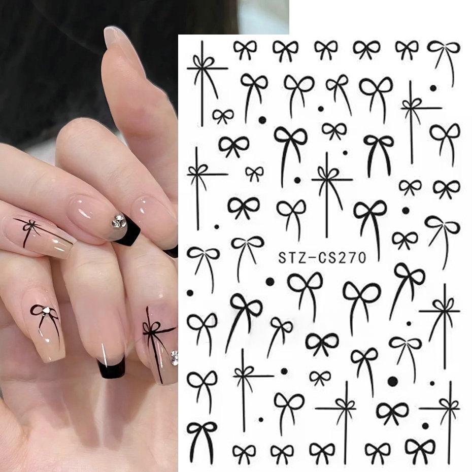 Nail Sticker Wine Red Bow Tie Line Feather Nail Enhancement Back Glue Nail Jewelry Nail