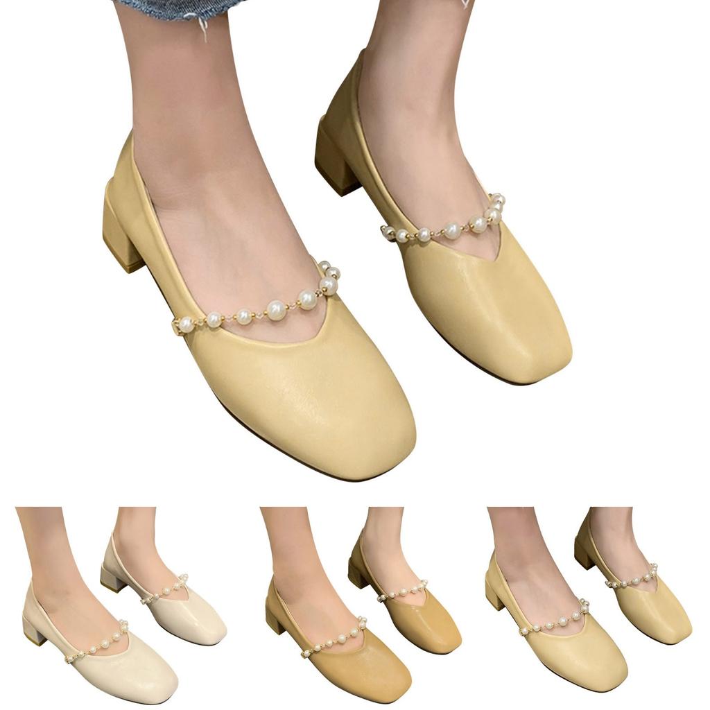 Women Casual Shoes And Winter Comfortable Fashion Low Heeled Leather Shoes Square Toe Shallow Mouth Women Canvas Shoes Casual