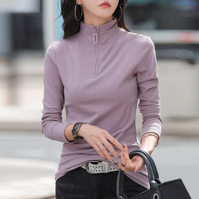 Koreanische Dünne Büro Hemd Frauen Casual Pullover Frühling Baumwolle Revers Lange Sleeve Zipper Top tees Für Za Frau Plus größe
