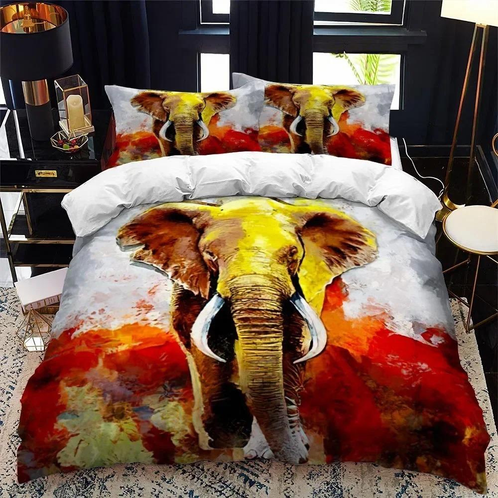 Safari Elephant Duvet Cover Set, Wild Animal Print Bedding Quilt Cover Pillowcases for Adults Twin Queen King Size