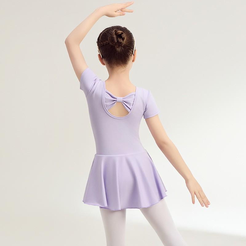 Abbigliamento Cotone Bambina Pratica Danza Ragazze Viola Manica Corta Costume Balletto Cinese