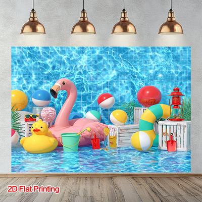 2D Graphic Design, 1 Piece of Summer Pool Party Photography Backdrop - Cool Water Blue Theme Decoration