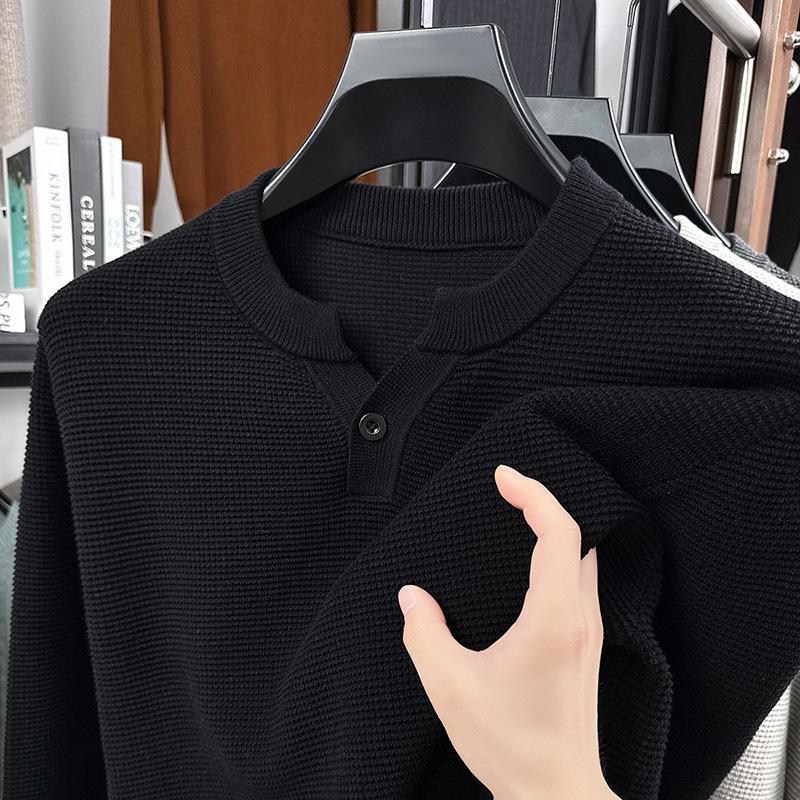 Men's Casual Cotton Knitwear Sweater - Solid Color, Long Sleeve, Versatile, Trendy Autumn/Winter Top