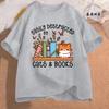 Easily Distracted By Cats & Books Tees Tops  Floral Cat Shirt Women Fashion Tshirt Oversize Summer Tshirt Short Sleeves Clothing
