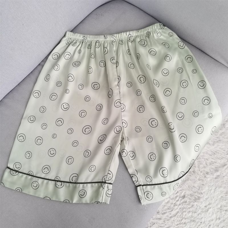 New New Arrival Smiley Pajamas Women's Summer Thin Artificial Silk Short Sleeve Shorts Casual Homewear Suit