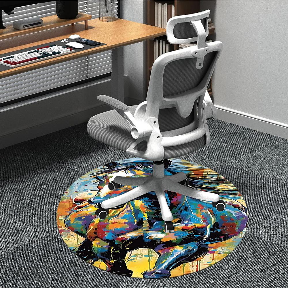 

1pcColorful Horse Abstract Artwork Office Round Area Rug, Indoor Mat Suitable ForOffice, Under Office Chairs Bedroom Living Room Home Decor, Room Deco 80cm by 80cm