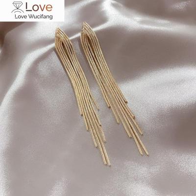 Vintage Gold Color Bar Long Thread Tassel Drop Earrings For Women Glossy Arc Geometric Korean Earring Fashion Jewelry  New