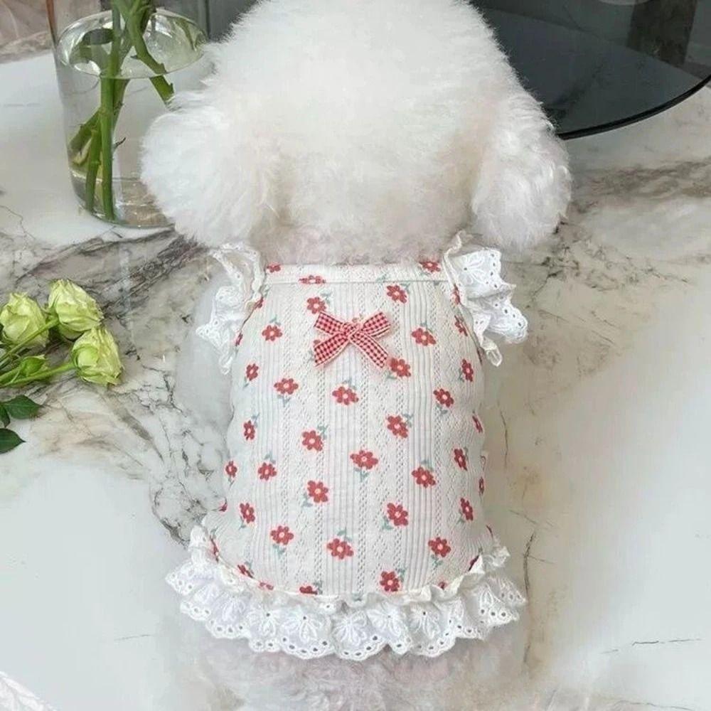 Flower Pattern Pet Camisole Vest Cute Puppy Clothes Princess Dress Floral Dog Dress  Summer Wear