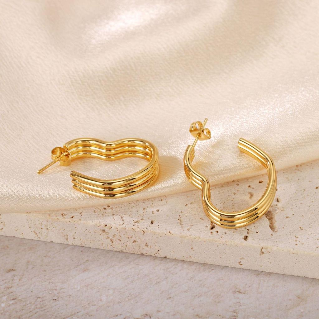 Gold Titanium Steel Multilayer Hoop Earrings - Light Luxury, Colorfast, High-End Feel
