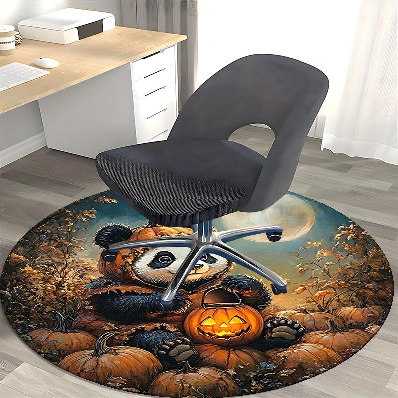 1pc Halloween Pumpkin Panda Round Carpet Office Chair Mat, Non Slip Rug for Home Decor, Gift, Office, Living Room, Bedroom