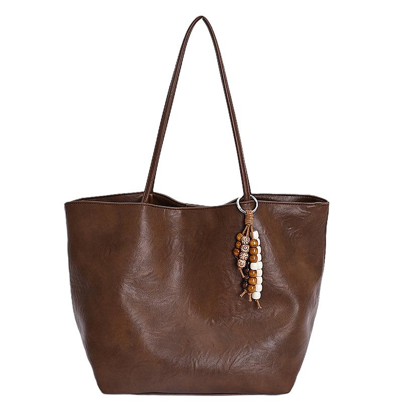 

Korean-Style Large Capacity Soft Leather Shoulder Tote Bag темно-коричневого кольору