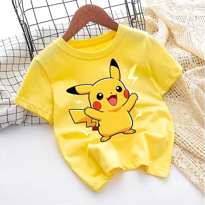 Pokemons White Tshirt Boy Girl Toddler Cute Kids Anime Game Cartoon Casual Streetwear Short Sleeve Childern Clothes Cotton Tops