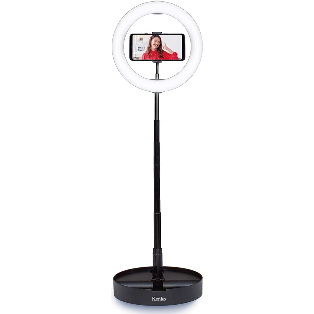 Kenko LED Ring Light: Compact and foldable LED ring light with smartphone holder, 10 brightness levels, color temperature 3200-5500K (KL-01RL)