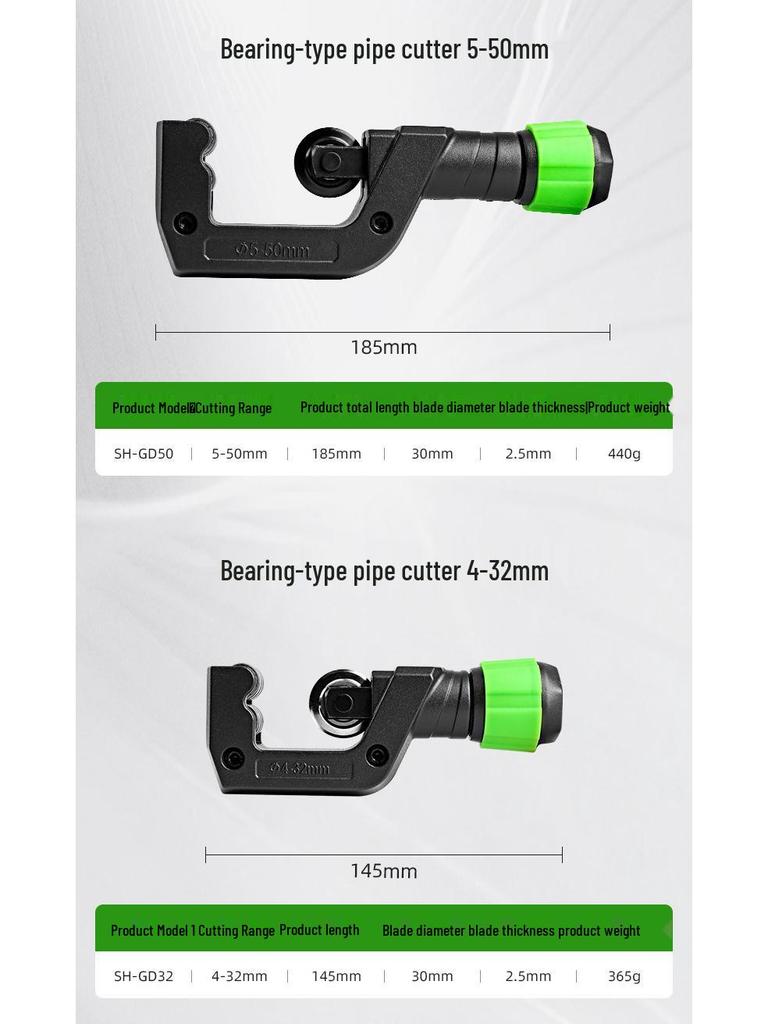 Pipe Cutter: Bearing Type for PVC, Stainless Steel, Copper - Manual, Durable Design