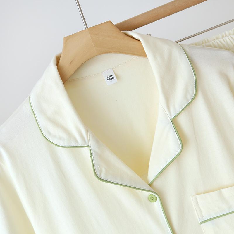 Summer New Women's Pajama Set 100% Cotton Short Sleeve Shorts Two Piece Cardigan Solid Color Casual Large Homewear