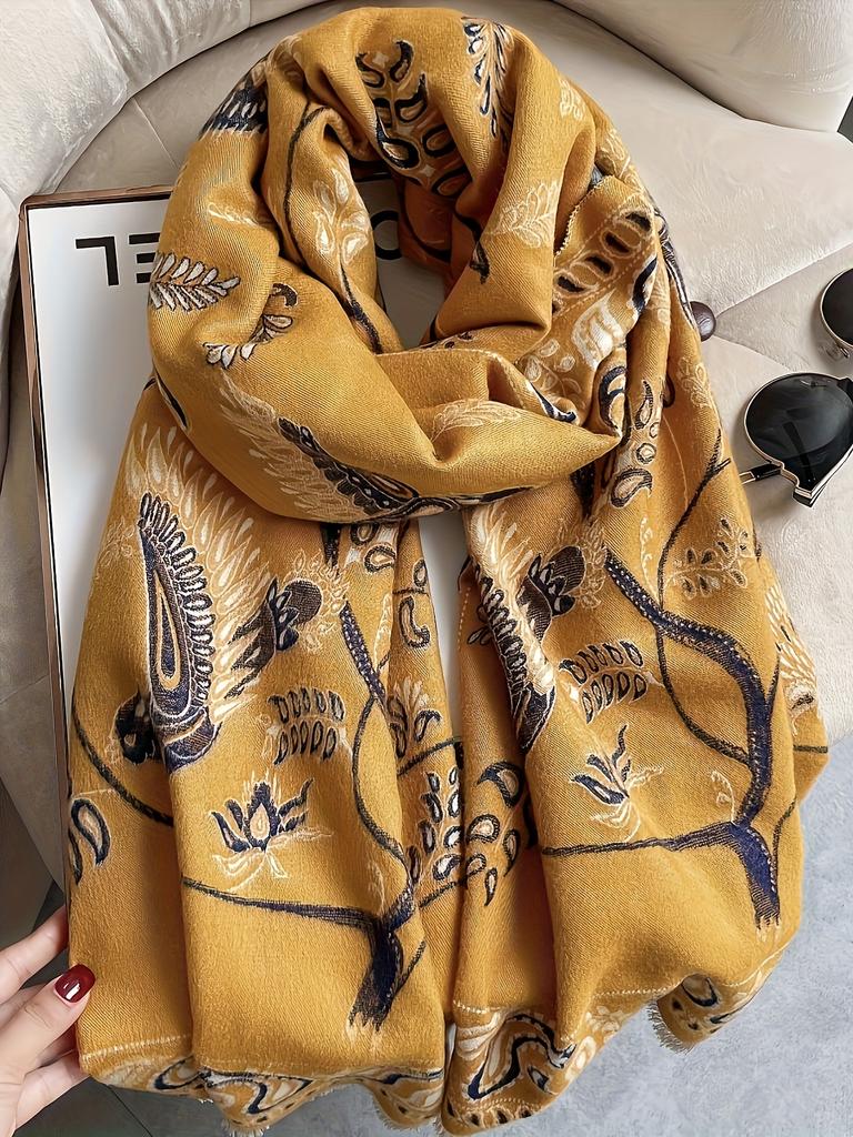 Warm and Windproof Flower Pattern Scarf for Women - Soft Imitation Cashmere Material, Perfect for Autumn and Winter