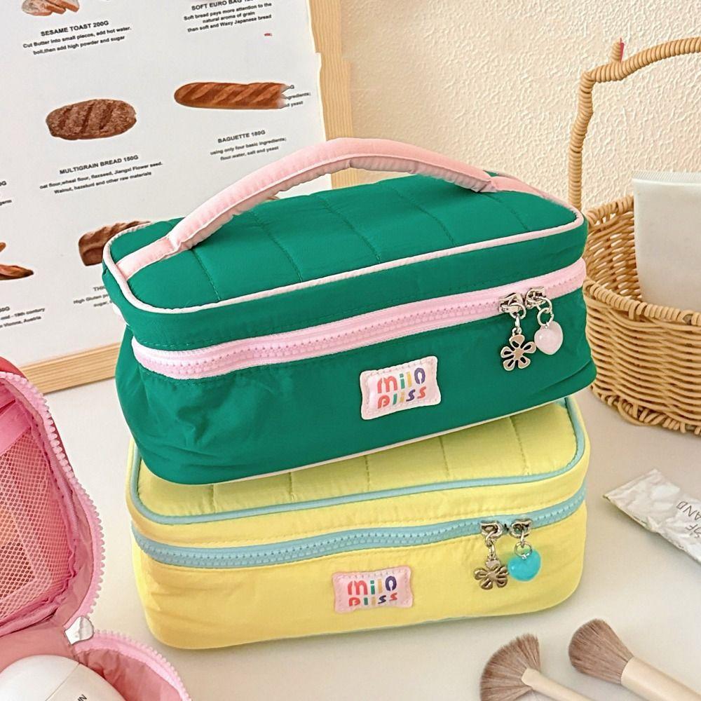 Solid Color Fresh Makeup Bags Handbag Toiletries Bag Sweet Contrast Color Cosmetic Bag  Girls