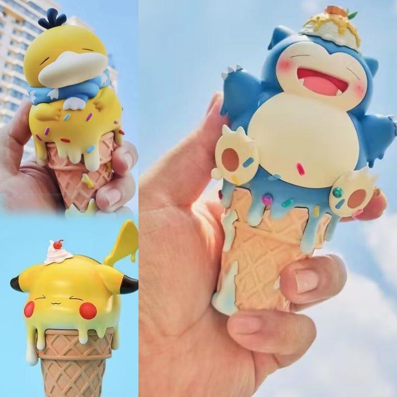 Cute Kawaii Pikachu Snorlax Psyduck Bulbasaur Icecream Figure Toys for Girls