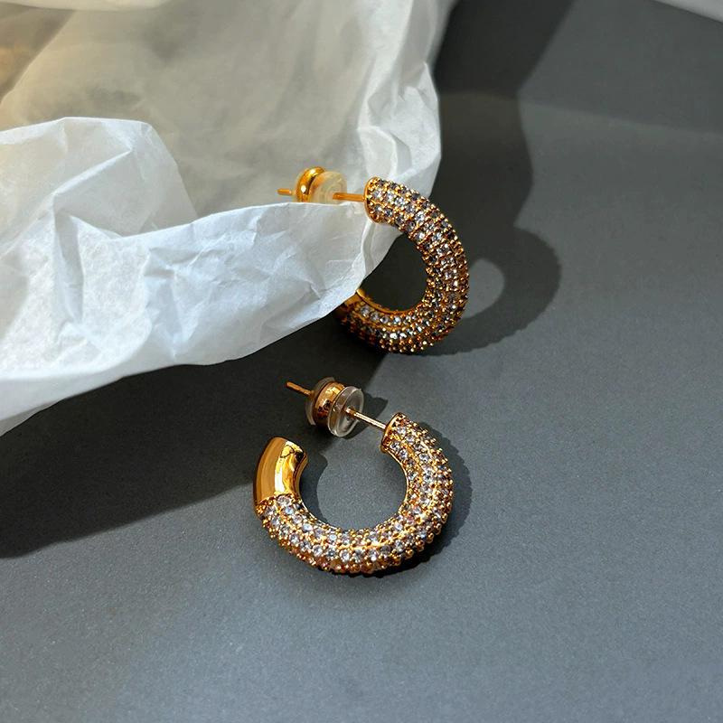 

Flash diamond rough fashionable circle sterling silver earrings cold wind earrings ear buckles high sense temperament light luxury fashion