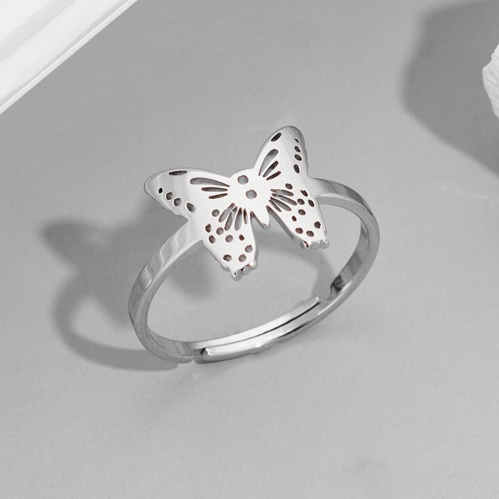Aesthetic Butterfly Animal Couple Ring For Lovers R Stainless Steel Gold Plated Open Ring Luxury Quality Jewelry