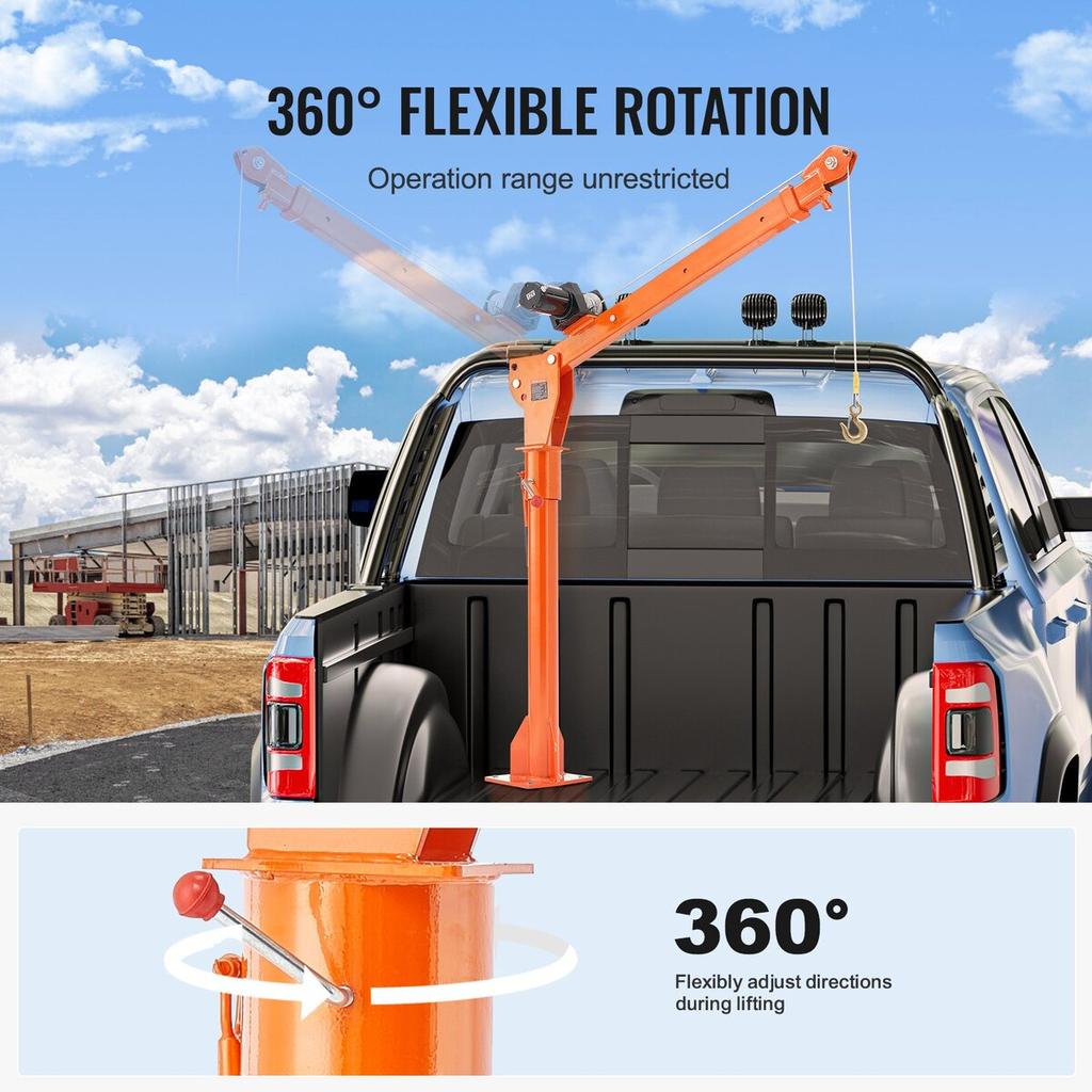 Electric Pickup Truck Crane Hoist Crane 1100 lbs 360° Swivel Hoist Lift