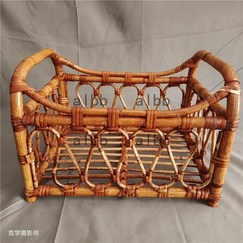 Handmade Vintage Bamboo Chair Baby Bed Crib 1pc Newborn Photo Posing Props Studio Shooting Accessories Baby Boy Girl Photo Props