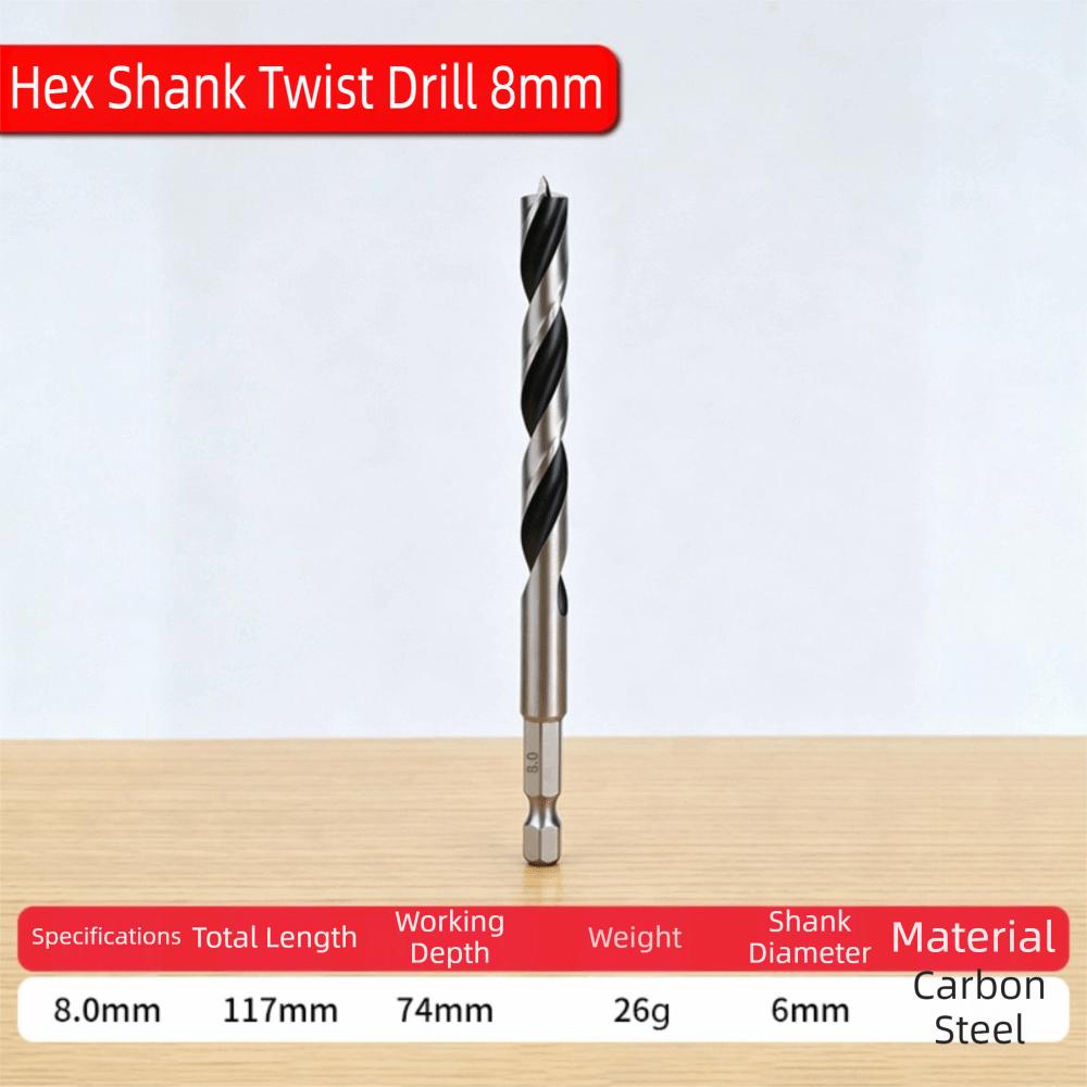 3-10mm Woodworking Drill Bit Three-Pointed High Hardness Hole Drilling Tool Hex Shank Spiral Flute Twist Drill Bit