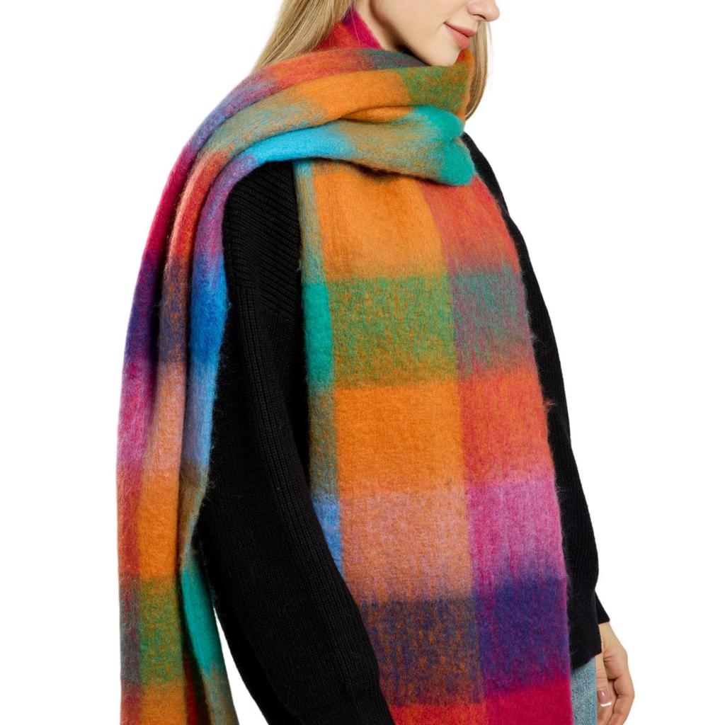 Women's High-Grade Colorful Plaid Mohair Scarf - Thick, Warm, and Versatile for Winter