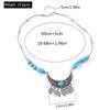 Ethnic Inspired Turquoise and Leaf Tassels Pendant Necklace Lightweight Retro Clavicle Jewelry Accessory for Daily Wear