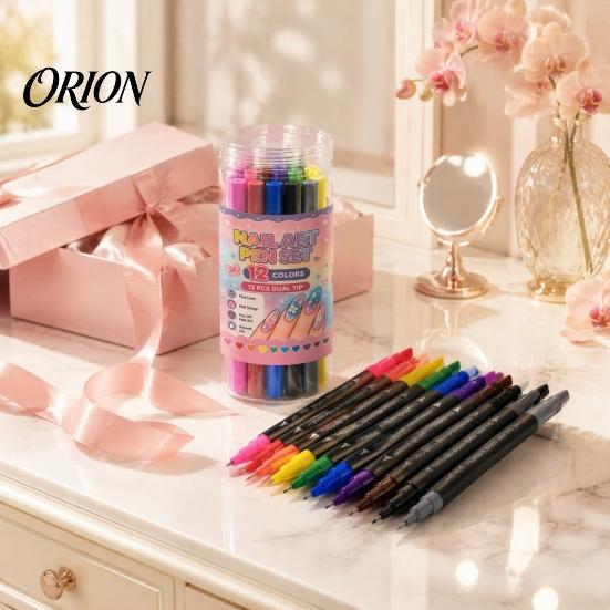 Professional Nail Design Tools 12Pcs 24 Colors Dual Ended Art Pen Set, Markers with DIY Manicure Supplies Fine & Wide Tips, Quick?Dry Painting