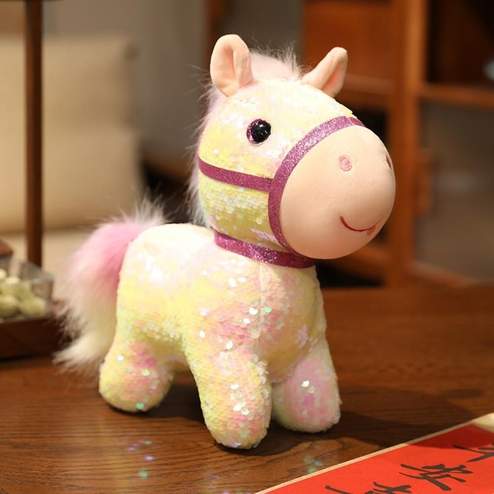 Stuffed Pretty Flashing Horse Plush Doll Colorful Sequined Pony Decor  Festival Decoration