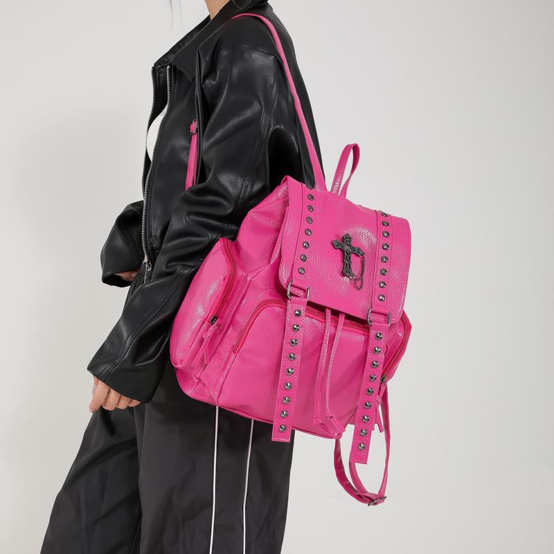 Yogodlns Nieten Rucksack Damen Gothic Punk PU Leder Schultertasche Damen Vintage Rucksäcke College Große Kapazität Schultasche