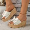 Fashion New Summer Women's Bowknot Decor Wedge Sandals Fashion Maple Leaf Printed Chunky Platform Slippers Woman Thick Sole Beach Slides