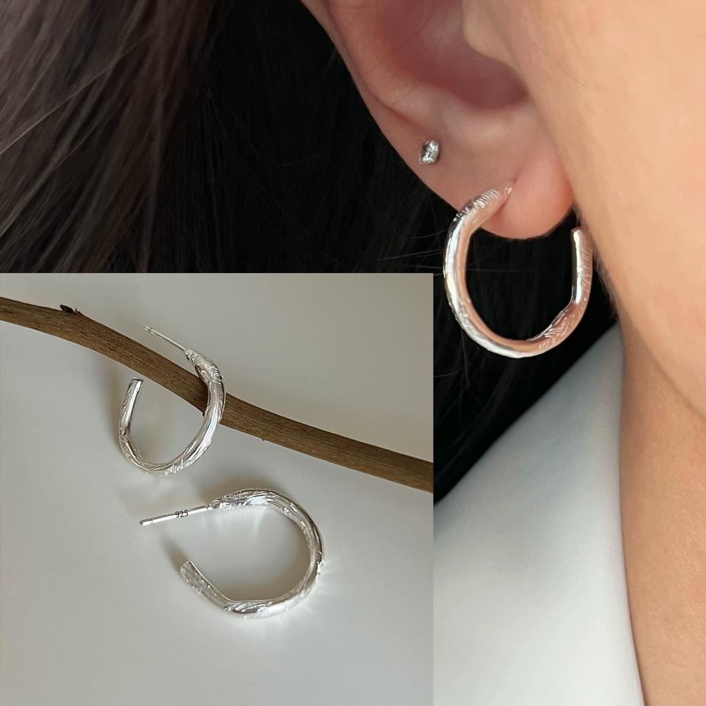 925 Silver Chunky Hoop Earrings for Women Geometric Circle Punk Ear Jewelry Party Gifts New