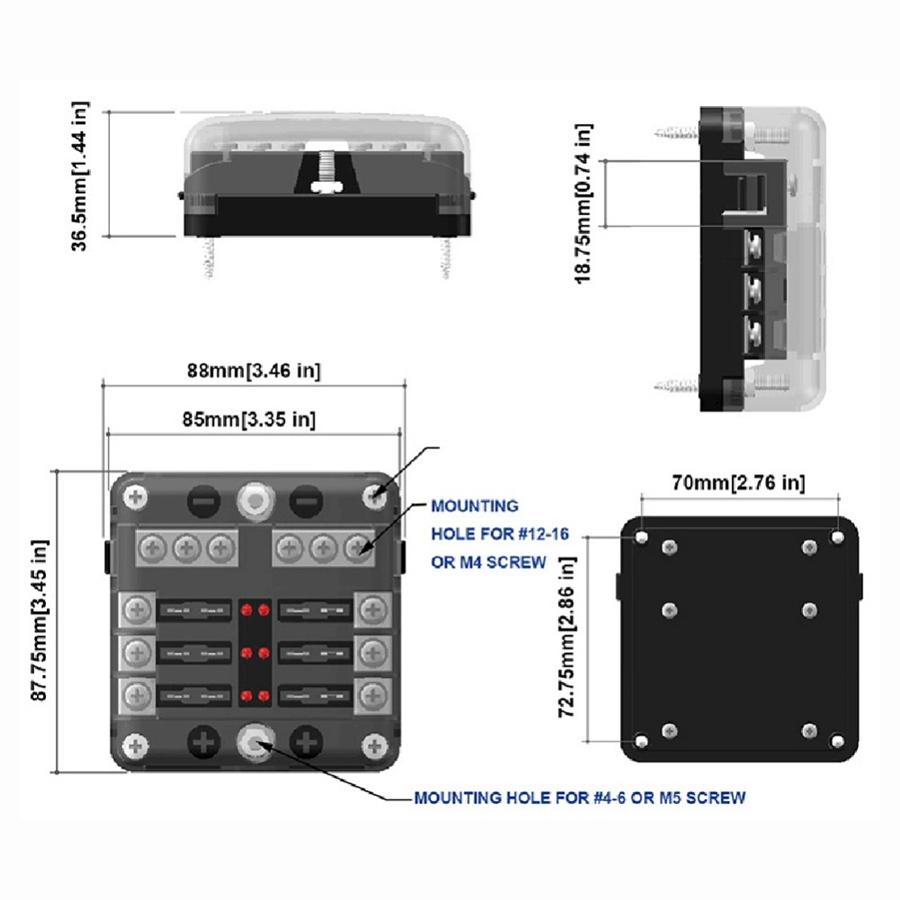 6 Way Fuse Box Block Holder LED Indicator + Sticker For Car Bus Boat Marine