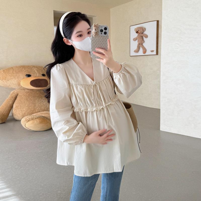 2026 Spring/Autumn V-Neck Lace Trim Long-Sleeve Doll Blouse 2XL