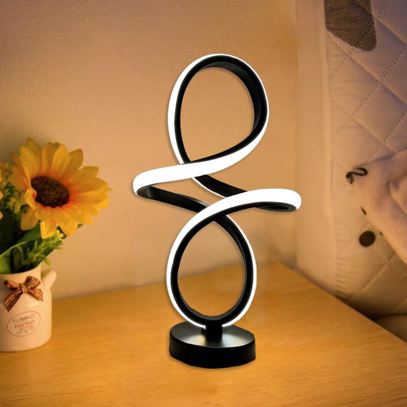 Modern LED Table Lamp Lines Black And White With Plug Lamp For Study Dressing Table Bedside Living Room Bar Indoor Decor Lights