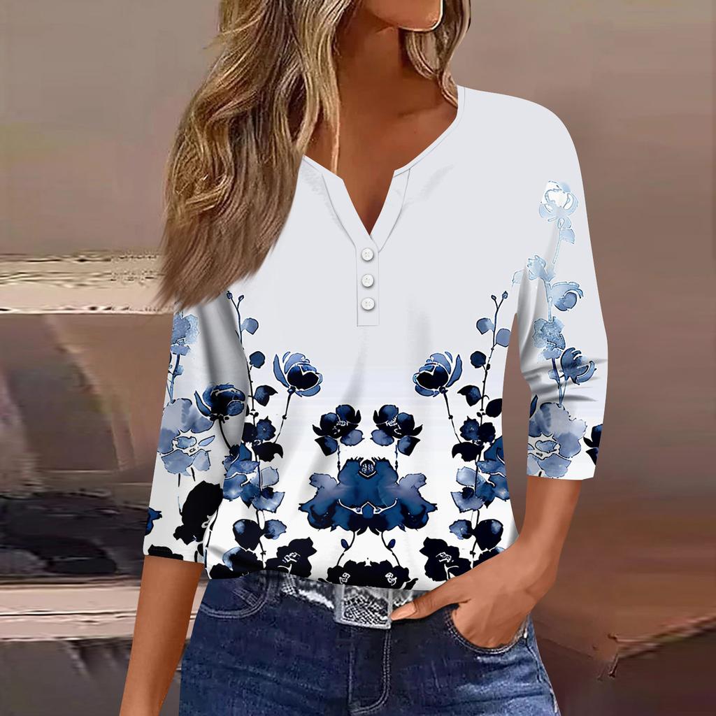Damen 3/4-Ärmel Shirts Grafik-T-Shirts Shirts Lässige Basic-Tops Pullover