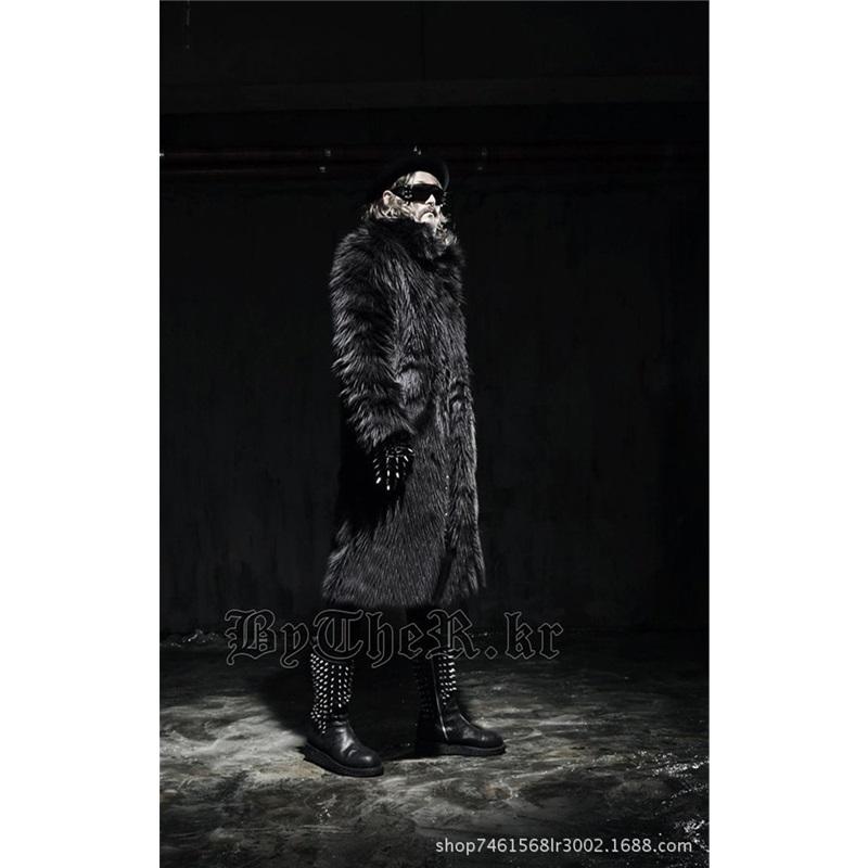 Men Two Tone Faux Fur Long Coat Open Front Fluffy Warm Winter Luxury Plush Overcoat With Pockets