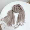 Long Tassel Sun Protection Wrap Solid Color Neck Scarf Casual Pure Linen Scarf  Spring Summer