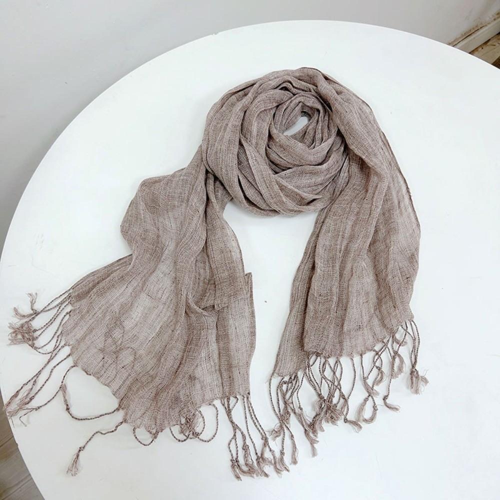 Long Tassel Sun Protection Wrap Solid Color Neck Scarf Casual Pure Linen Scarf Spring Summer