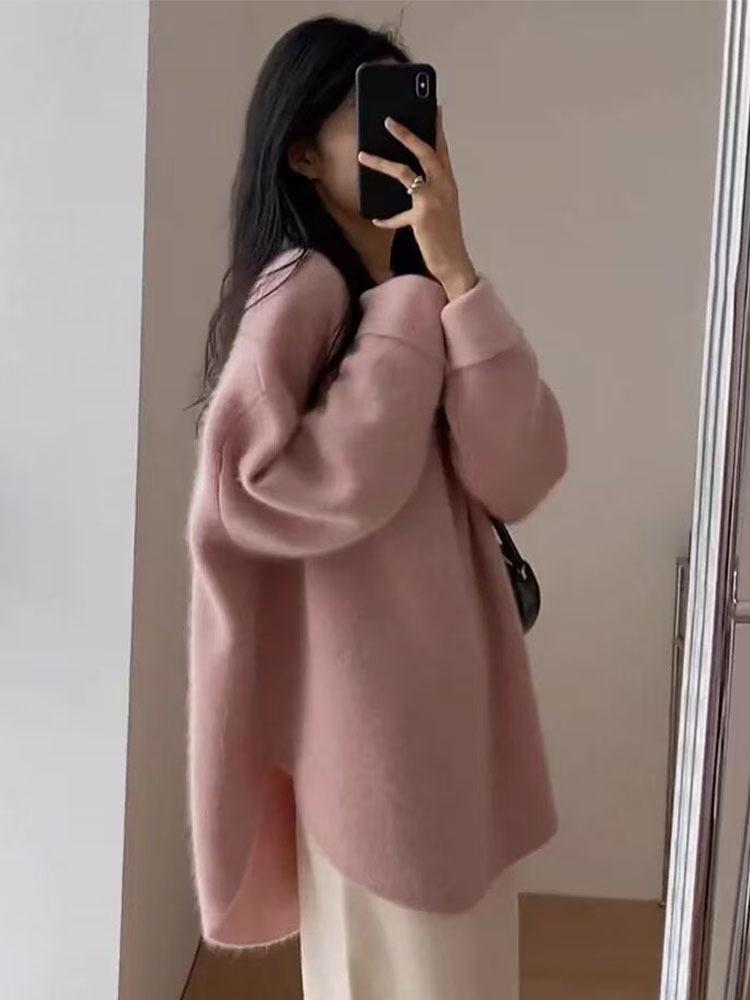 Women's Cozy Soft Sweater: Autumn-Winter 2024 Loose Mid-Length Wool Pullover