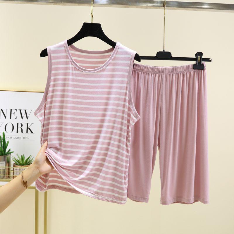 

Modal Vest Sling Women s Summer Ice Silk Thin Loungewear Pajama Shorts Loose Plus Size Sleeveless Pajamas Two-piece Set Pink XL (60.00 kg-70.00 kg recommended