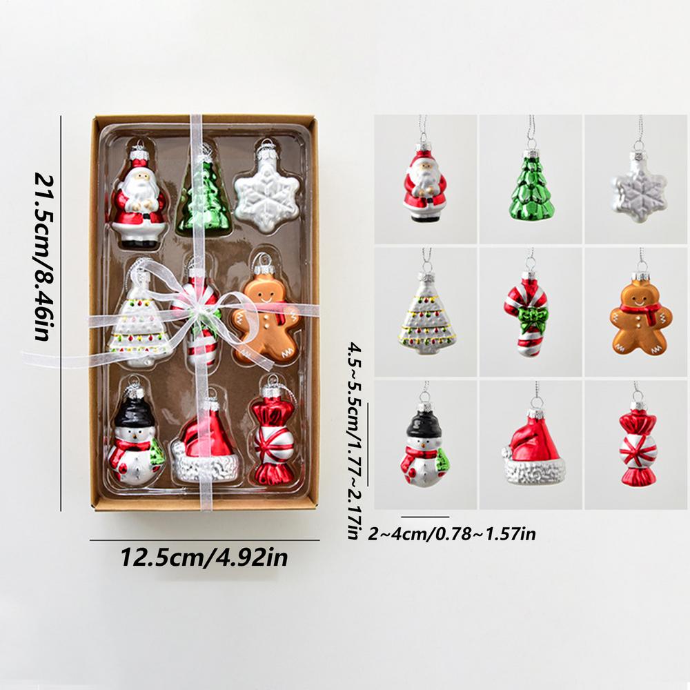 9Pcs Glass Christmas Tree Ornaments, Snowman & Santa Claus Hanging Decorations, Festive Charm for Xmas Tree, Car & Home, Gift Ready